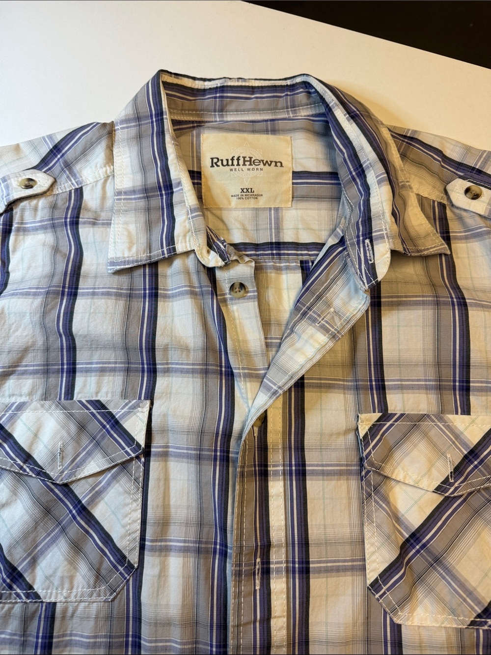 Ruff Hewn Men's Plaid Button-Down Shirt in Blue and Cream